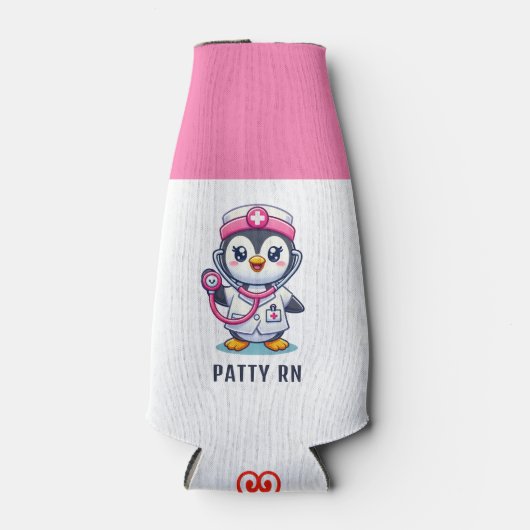 Leuke Pinguïn Nurse Roze Stethoscoop Custom Flesjeskoeler (Voorkant)