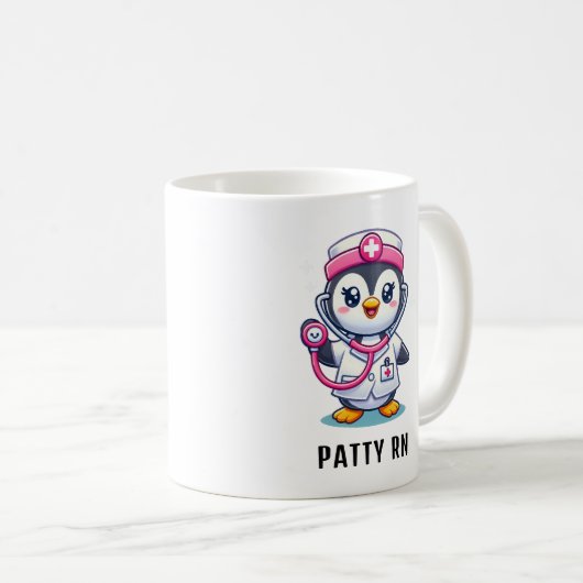 Leuke Pinguïn Nurse Roze Stethoscoop Custom Koffiemok (Voorkant rechts)