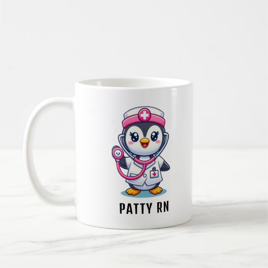Leuke Pinguïn Nurse Roze Stethoscoop Custom Koffiemok (Links)