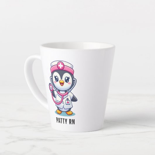 Leuke Pinguïn Nurse Roze Stethoscoop Custom Latte Mok (Linkerhoek)