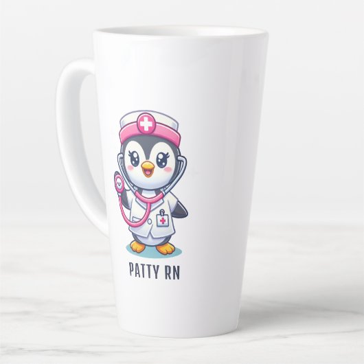 Leuke Pinguïn Nurse Roze Stethoscoop Custom Latte Mok (Linkerhoek)