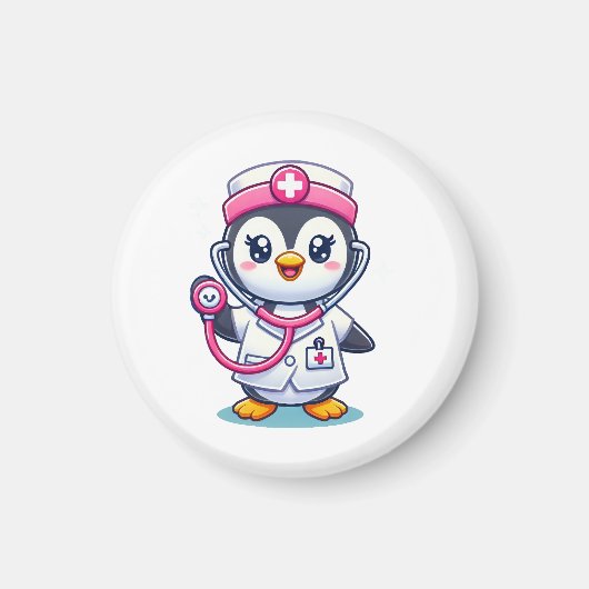 Leuke Pinguïn Nurse Roze Stethoscoop Custom Magneet (Voorkant)