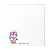 Leuke Pinguïn Nurse Roze Stethoscoop Custom Notitieblok (Voorkant)