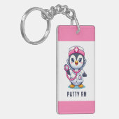 Leuke Pinguïn Nurse Roze Stethoscoop Custom Sleutelhanger (Voorkant Links)