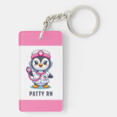 Leuke Pinguïn Nurse Roze Stethoscoop Custom Sleutelhanger (achterkant)