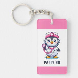 Leuke Pinguïn Nurse Roze Stethoscoop Custom Sleutelhanger