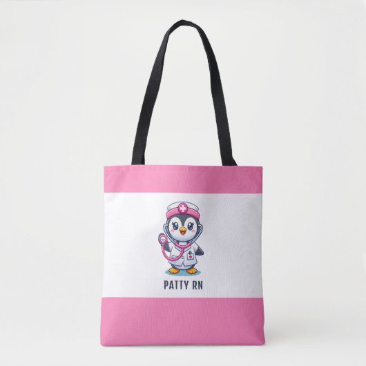 Leuke Pinguïn Nurse Roze Stethoscoop Custom Tote Bag (Voorkant)