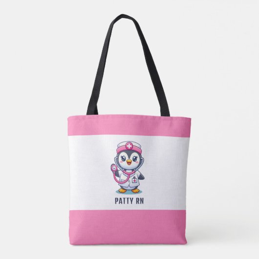 Leuke Pinguïn Nurse Roze Stethoscoop Custom Tote Bag (Achterkant)