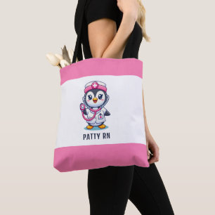 Leuke Pinguïn Nurse Roze Stethoscoop Custom Tote Bag