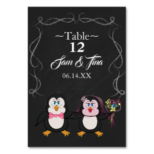 Leuke Pinguïn Trouwtafel Nummer Kaart