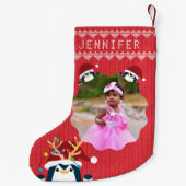 Leuke Pinguïn Uw Fotonaam Schattige Baby Peuter Ro Kleine Kerstsok (Achterkant)