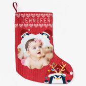 Leuke Pinguïn Uw Fotonaam Schattige Baby Peuter Ro Kleine Kerstsok (Voorkant)