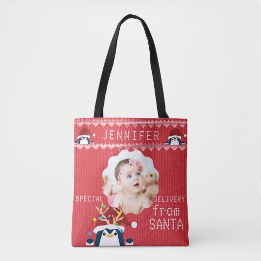Leuke Pinguïn Uw Fotonaam Schattige Baby Peuter Ro Tote Bag (Voorkant)