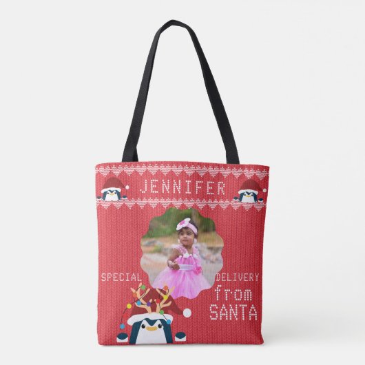 Leuke Pinguïn Uw Fotonaam Schattige Baby Peuter Ro Tote Bag (Achterkant)