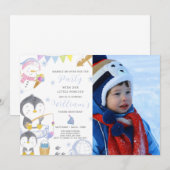 Leuke pinguïn verjaardag uitnodiging met foto (Voorkant / Achterkant)