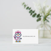 Leuke Pinguïn Verpleegster Roze Stethoscoop Profes Visitekaartje (Staand voorkant)