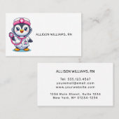 Leuke Pinguïn Verpleegster Roze Stethoscoop Profes Visitekaartje (Voorkant / Achterkant)