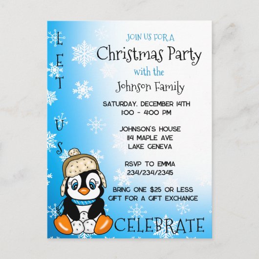 Leuke Pinguïn Winter Kerstfeest Briefkaart (Voorkant)