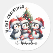 Leuke Pinguïns Aangepaste familienaam Prettig kers Ronde Sticker (Voorkant)