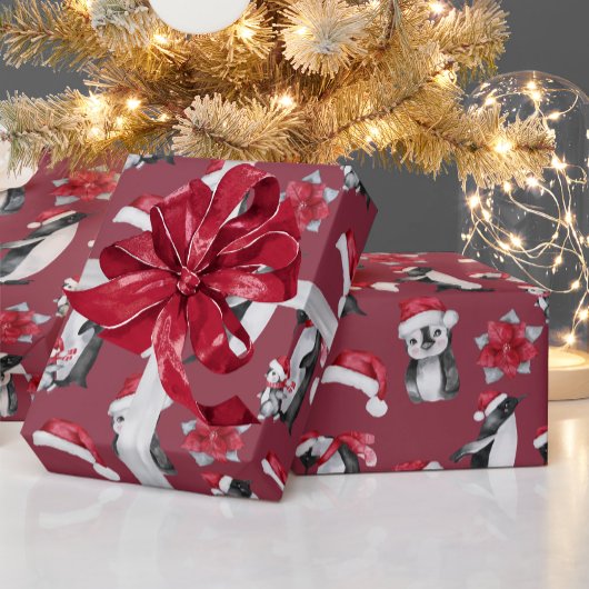 Leuke pinguïns in Kerst Petten rood Cadeaupapier