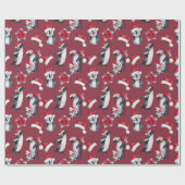 Leuke pinguïns in Kerst Petten rood Cadeaupapier (Vlak)