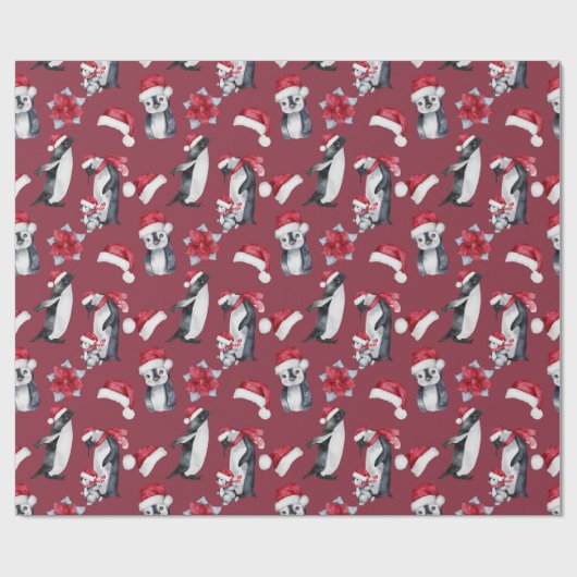 Leuke pinguïns in Kerst Petten rood Cadeaupapier (Vlak)