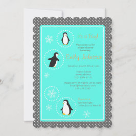 Leuke pinguïns jongen baby shower uitnodiging