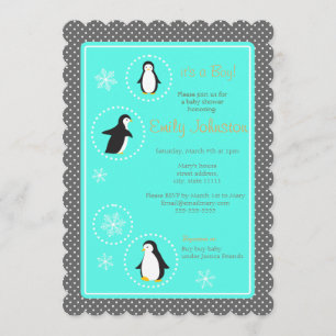 Leuke pinguïns jongen baby shower uitnodiging