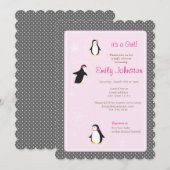 Leuke pinguïns meisje baby shower 5" x 7" uitnodig kaart (Voorkant / Achterkant)
