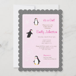 Leuke pinguïns meisje baby shower 5" x 7" uitnodig kaart