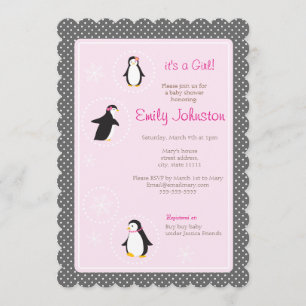 Leuke pinguïns meisje baby shower 5" x 7" uitnodig kaart