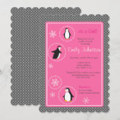Leuke pinguïns meisje baby shower 5 x 7 uitnodigin kaart (Voorkant / Achterkant)
