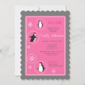 Leuke pinguïns meisje baby shower 5 x 7 uitnodigin kaart (Voorkant)