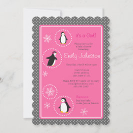 Leuke pinguïns meisje baby shower 5 x 7 uitnodigin kaart