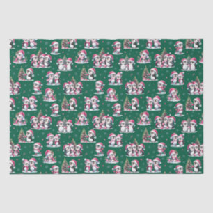 Leuke Pinguïns Patroon Donkergroen en Roze Kerstmi Tissuepapier