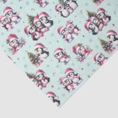 Leuke Pinguïns Patroon Mint Groen en Roze Kerstmis Tissuepapier (Detail)