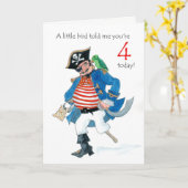 Leuke Piraat en Parrot 4e Verjaardag Kaart (Gele Bloem)