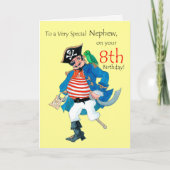 Leuke Pirate 8e Verjaardag Kaart voor Neef op Geel (Voorkant)