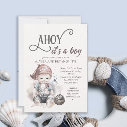 Leuke Pirate Ahoy is een Boy Baby shower Kaart