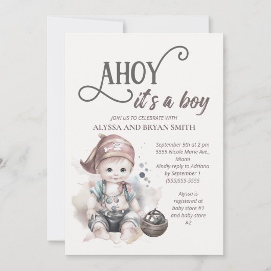Leuke Pirate Ahoy is een Boy Baby shower Kaart (Voorkant)