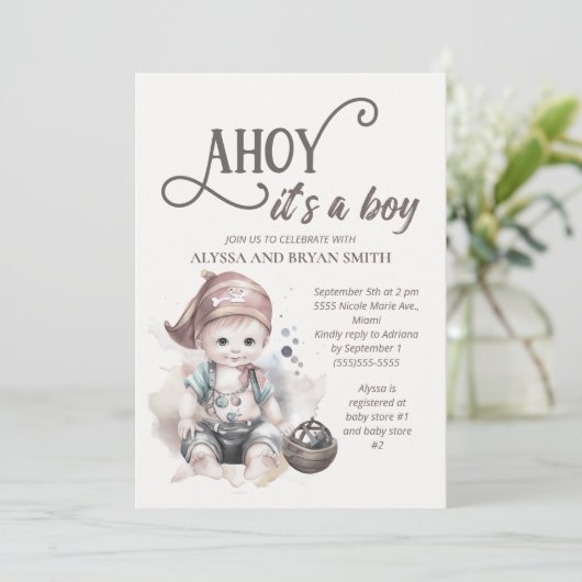 Leuke Pirate Ahoy is een Boy Baby shower Kaart (Staand voorkant)
