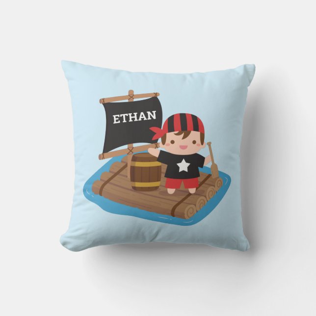 Leuke Pirate Crew Jongen Zeilavontuur Kinder Kamer Kussen (Voorkant)