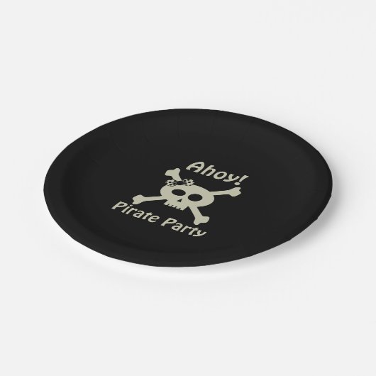 Leuke Pirate Party Girly Skull Crossbones Zwart Papieren Bordje (Gekanteld)