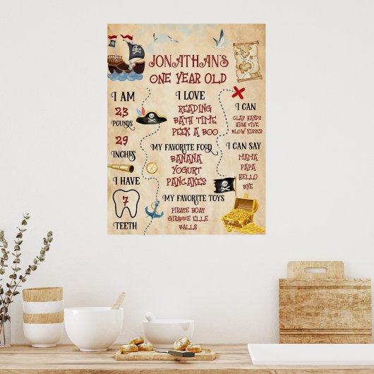Leuke Pirate Party welkom Eerste verjaardag Poster (Keuken)
