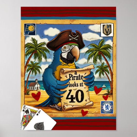 Leuke Pirate speelkaarten Parrot Beach Poster (Voorkant)