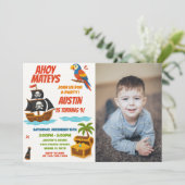 Leuke Pirate verjaardagsuitnodiging met foto Kaart (Staand voorkant)