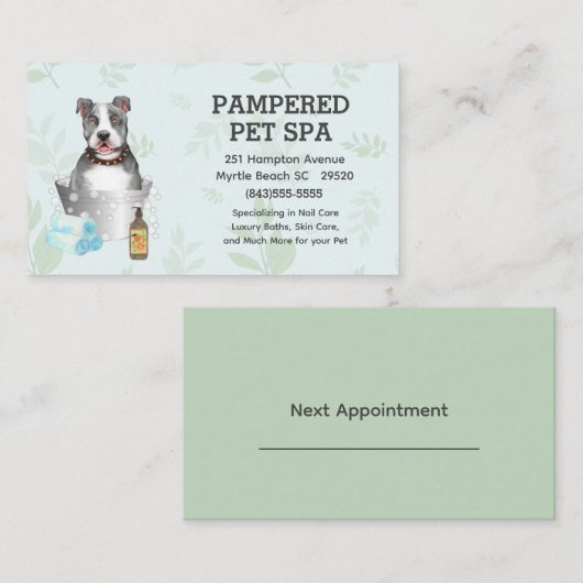 Leuke Pit Bull Terrier Pet Groomer Spa afspraak Visitekaartje (Voorkant / Achterkant)