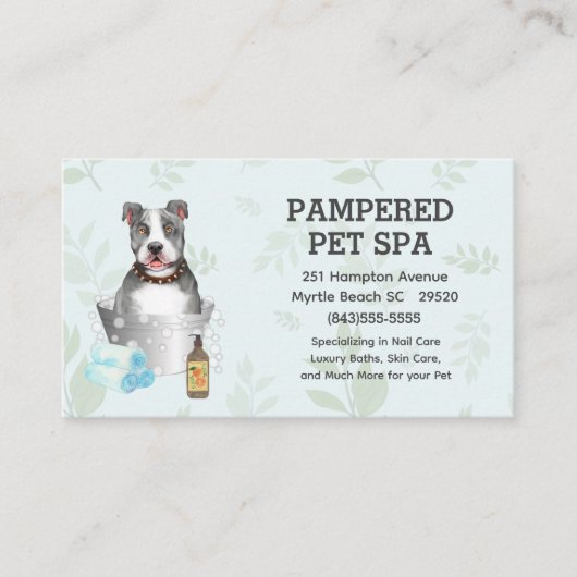 Leuke Pit Bull Terrier Pet Groomer Spa afspraak Visitekaartje (Voorkant)