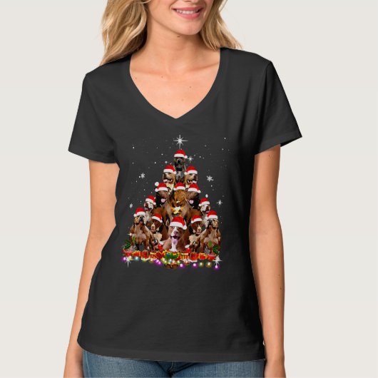 Leuke Pitbull Kerstboom Hond Kerstmis Grappig P T-shirt (Voorkant)