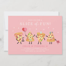 Leuke Pizza Feest Verjaardagsuitnodiging, Plakje P